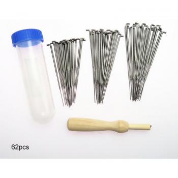 Craft Needle Bundle – Wood‑Handled Wool Pins – Thick to Fine – Single Set (Black/Blue)