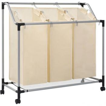 Panier trieur à linge crème 3 sacs en acier