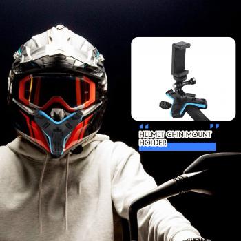 Dispositif de fixation de menton casque avec support téléphone – Action Cam bleu noir
