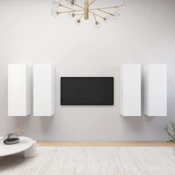 Meuble TV 4 pièces Blanc 30,5x30x90 cm en Bois d'Ingénierie avec Rangement