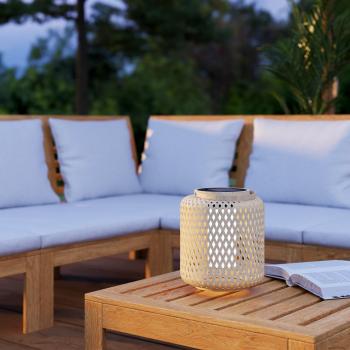 Lanterna Solare LED Marliano in Legno Chiaro con Design Intrecciato
