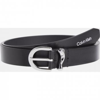 Calvin Klein Cinturón de Cuero Negro Hebilla Plata