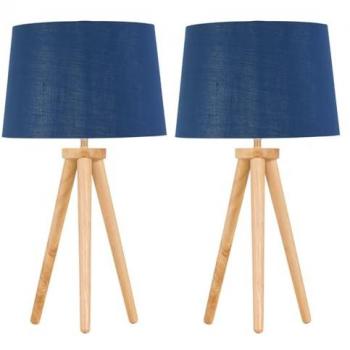 Navy Silver Light Oak Table Lamp Duo