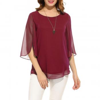 Beyove Damen Hemd 3/4 Ärmel Chiffon Elegant Langarmshirt