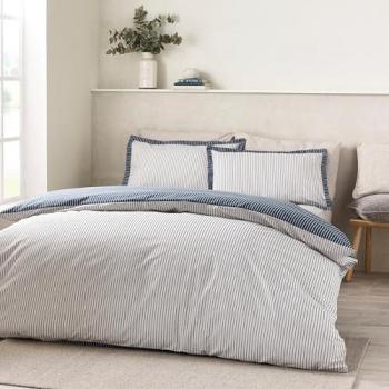 Catherine Lansfield Navy Pinstripe Reversible Duvet Cover