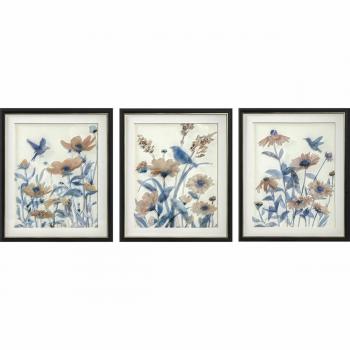 Quadro 3 Pezzi “Fiori Shabby Chic” – MDF Legno – 50x2x60 cm