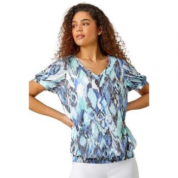 Roman Women's Stretch Blouson Top with Animal Print