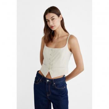 Stradivarius Classic Buttoned Blouse, Ecru, M