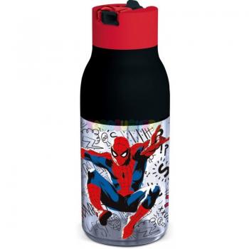 Botella de diseño Spiderman con pajita para beber, capacidad 420 ml