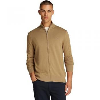 Tommy Hilfiger Strickjacke mit Logo-Stitching Modell 'ESSENTIAL' in Camel, Größe XXXL