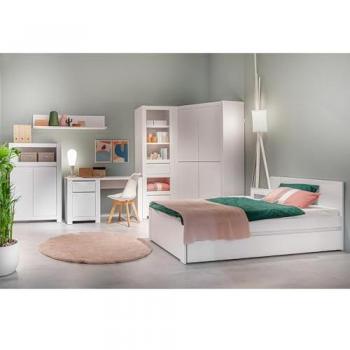 Lomadox Jugendzimmer-Set NAVA-129, 7-teilig, Bett 120x200 cm mit Bettschublade und Eckkleiderschrank, weiß
