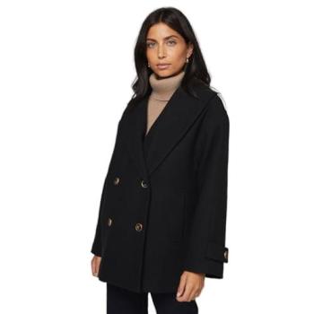 Wallis Double-Breasted Shawl Collar Coat – Mid Length, Black, 12