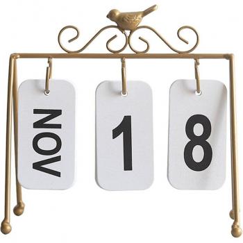 Calendrier de table en fer forgé avec motifs d'oiseaux