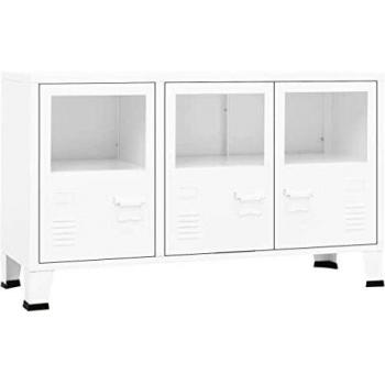 Buffet banquet blanc, dimensions 105×35×62 cm, métal + verre