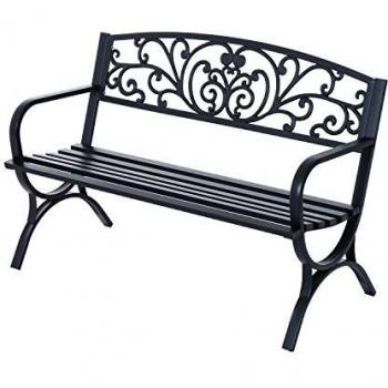 Outsunny Banc de Jardin Acier Fonte Noir 3 Places 127 x 60 x 85 cm 180 Kg