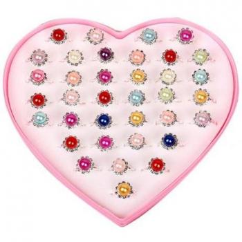 36Pcs Girls Pretend Play Adjustable Ring Jewelry Set
