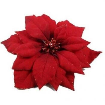 Poinsettia Rossa con Clip, 2 Decorazioni