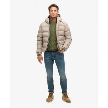 Marl Beige XL Hooded Tweed Sports Puffer