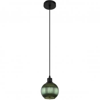GLOBO Pendelleuchte grün schwarz Metall Glas H/D: ca. 120x15 cm E27 1 Brennstellen