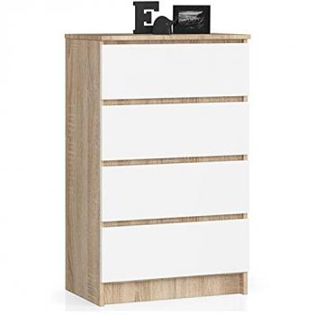 Cómoda 4 cajones Akord K60 60x40x99 cm Roble Sonoma y Blanco mate