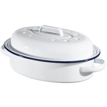 4‑Litre Enamel Casserole Dish – White and Blue, with Lid