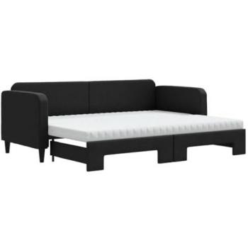 VidaXL Tagesbett mit Ausziehfunktion und Matratze Schwarz 80x200 cm