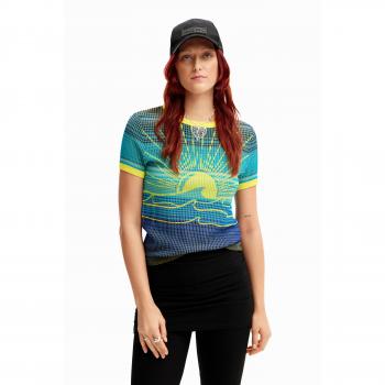 Desigual Wellenmuster T-Shirt Blau, XXL