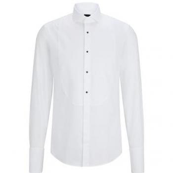 BOSS Mens H-HANK-TUX3-DC-224 Slim-fit Dress Shirt in Easy-Iron Stretch-Cotton poplin White