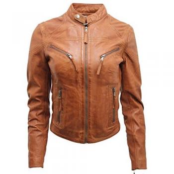 Infinity Casual Bikerjacke Damen – Slim-Fit Leder Tulsa Braun EU 42 / UK 14