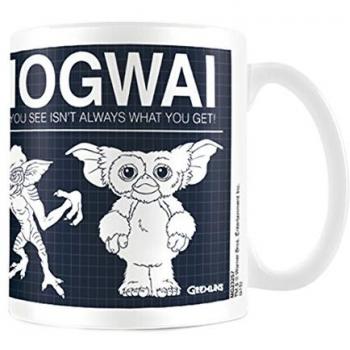 Taza Gremlins diseño Mogwai con texto en inglés