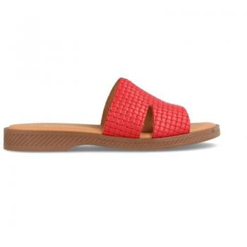 Zueco Piel Ankara Rosso Rojo – Marila Sandalia Plana Mujer