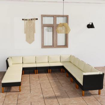 VidaXL 12-teiliges Garten-Lounge-Set mit Kissen aus schwarzem Poly Rattan