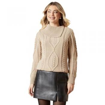 Women’s XL Cable Knit Open Neck Jumper – Oatmeal