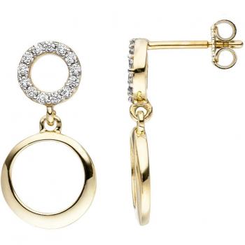 JOBO Damen Ohrhänger 375 Gold Gelbgold 26 Zirkonia Ohrringe