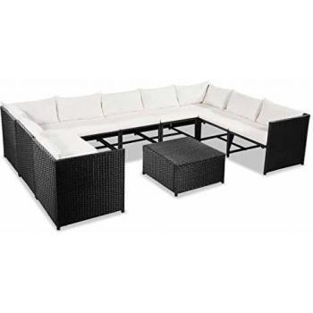 Set Polirattan Outdoor 30 PZ Divani Nero, Bianco & Crema VidaXL