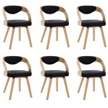 Set de Sillas de Comedor 6 Unidades Madera Curvada y Cuero Negro