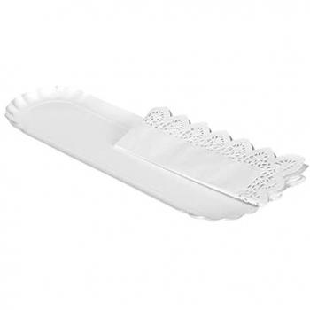 Bandejas alargadas de cartón blanco con blonda decorativa