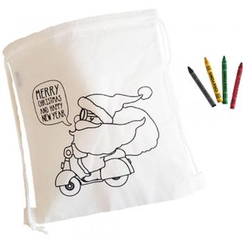 Saco de Natal Branco com Lápis de Cera para Crianças