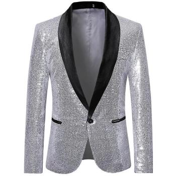 Blazer Festif en Sequins Argentés pour Homme