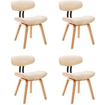Sillas de comedor 4 piezas crema en madera curvada y cuero sintético