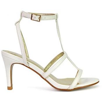 XY Women’s Beaux Cut‑Out Ankle Strap Mid‑Heel Stilettos – White