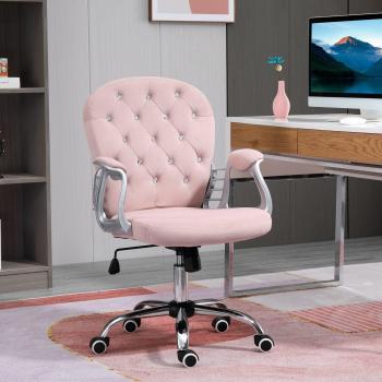Vinsetto Pink Velour Diamond Tufted Office Chair Pink