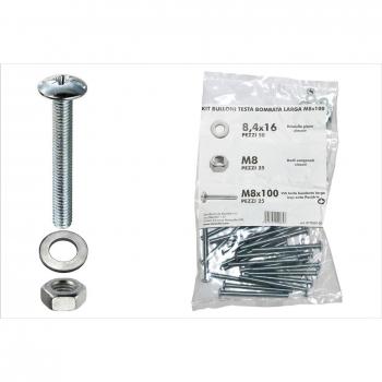 Kit de Fixación: Tornillos Anchos 8x100 + Tuerca + Arandela (100 piezas)