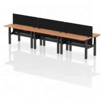 Height Adjustable 1400 x 600mm 6 Person Bench Desk by Air with Oak Top and Cable Management