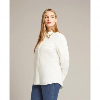 Elena Mirò Glamurosa: Camisa de Popelina con Cuello Bordado y Ajuste Elástico – Tallas Grandes