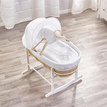 White Teddy Wash Day Moses Basket with White Rocking Stand