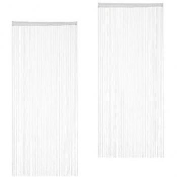 Fadenvorhang Set 2 Stück, kürzbar, mit Ösen für Fenster & Türen, 90x245 cm, Weiß