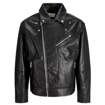 Men’s Black Leather Motorcycle Jacket – Size Small
