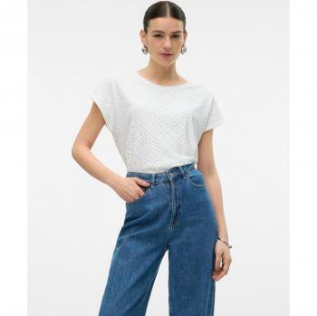 Vero Moda Damen Kurzarmshirt 'TASSA' mit Lochstickerei