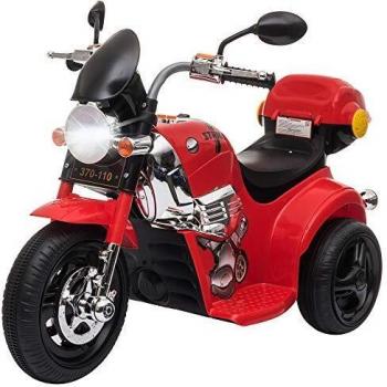 Moto Elettrica 6V per Bambini 18-36 Mesi con Luci e Musica, 3 Ruote, Velocità 3km/h, Rossa